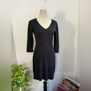 by & by Charcoal V-Neck Ribbed Midi Dress